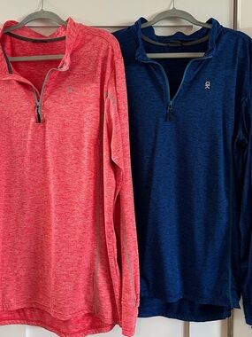 Men’s Bundle set of 2 - Half-Zip Performance Tops – Coral & Navy